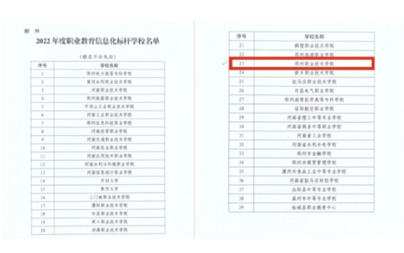 郑州职业技术学院入选2022年度河南省职业教育信息化标杆学校